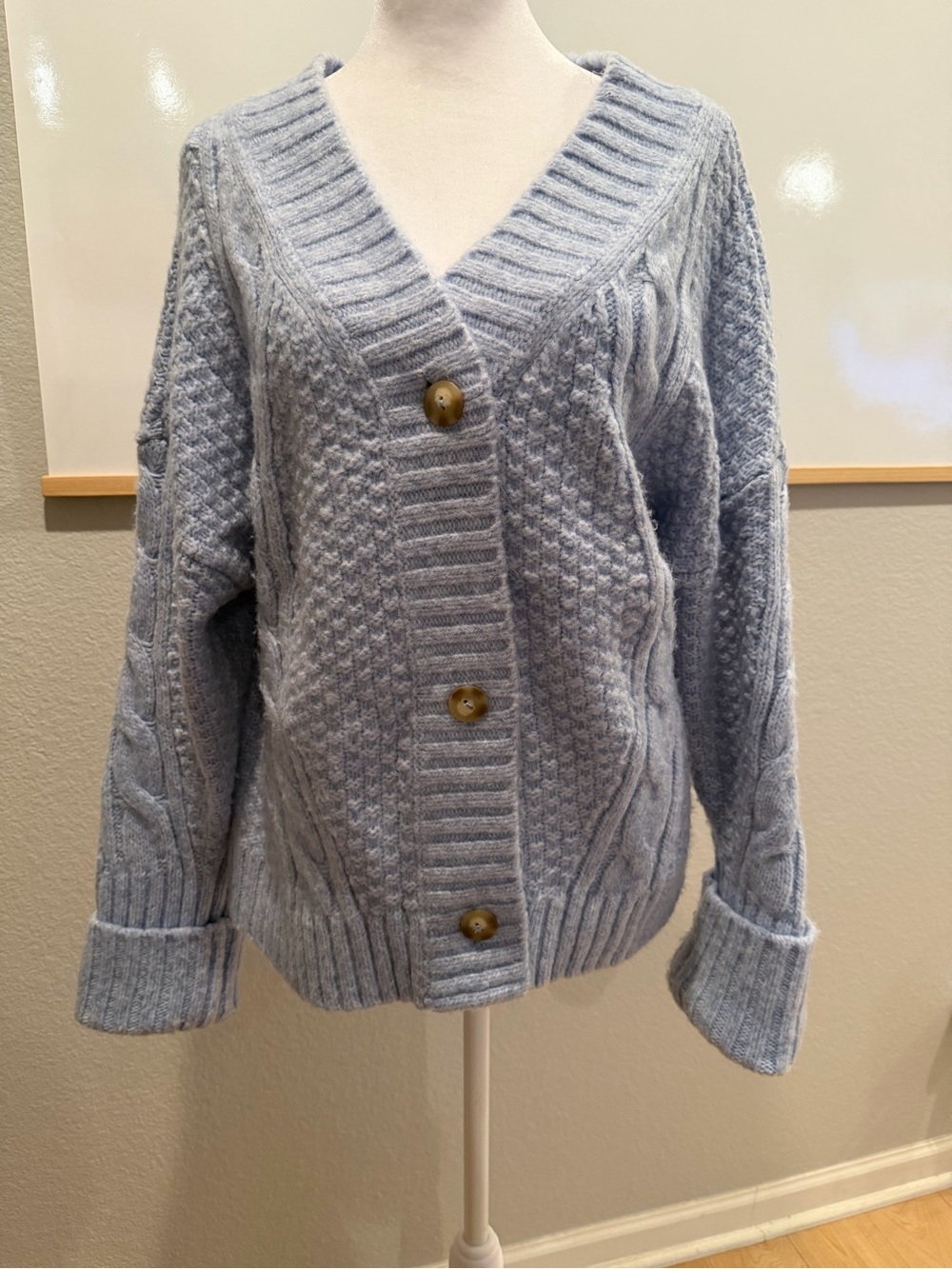 Abercrombie & Fitch Pale Blue Cable Knit Button-Front Cardigan